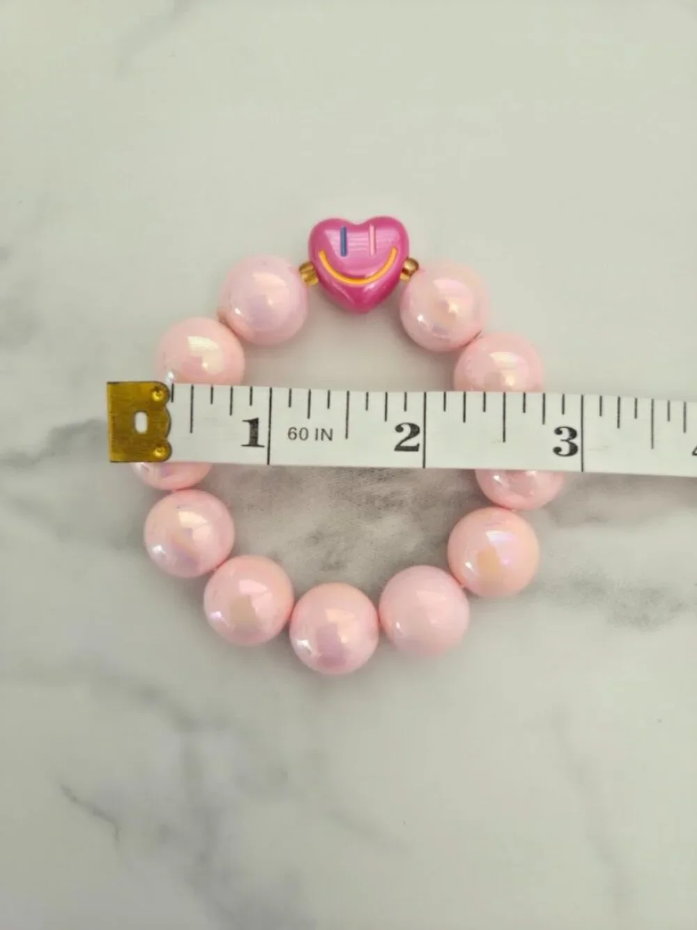 Pink Chunky Beaded Stretch Bracelet Smiley Heart Charm Y2K Jewelry
